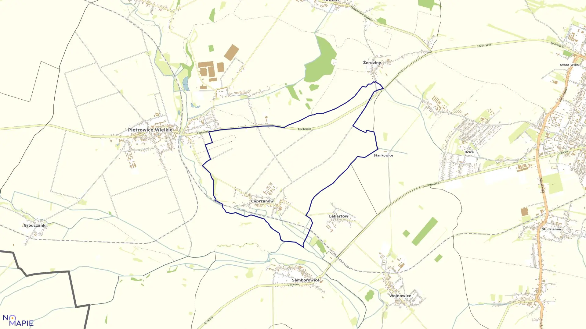 Mapa obrębu CYPRZANÓW w gminie Pietrowice Wielkie