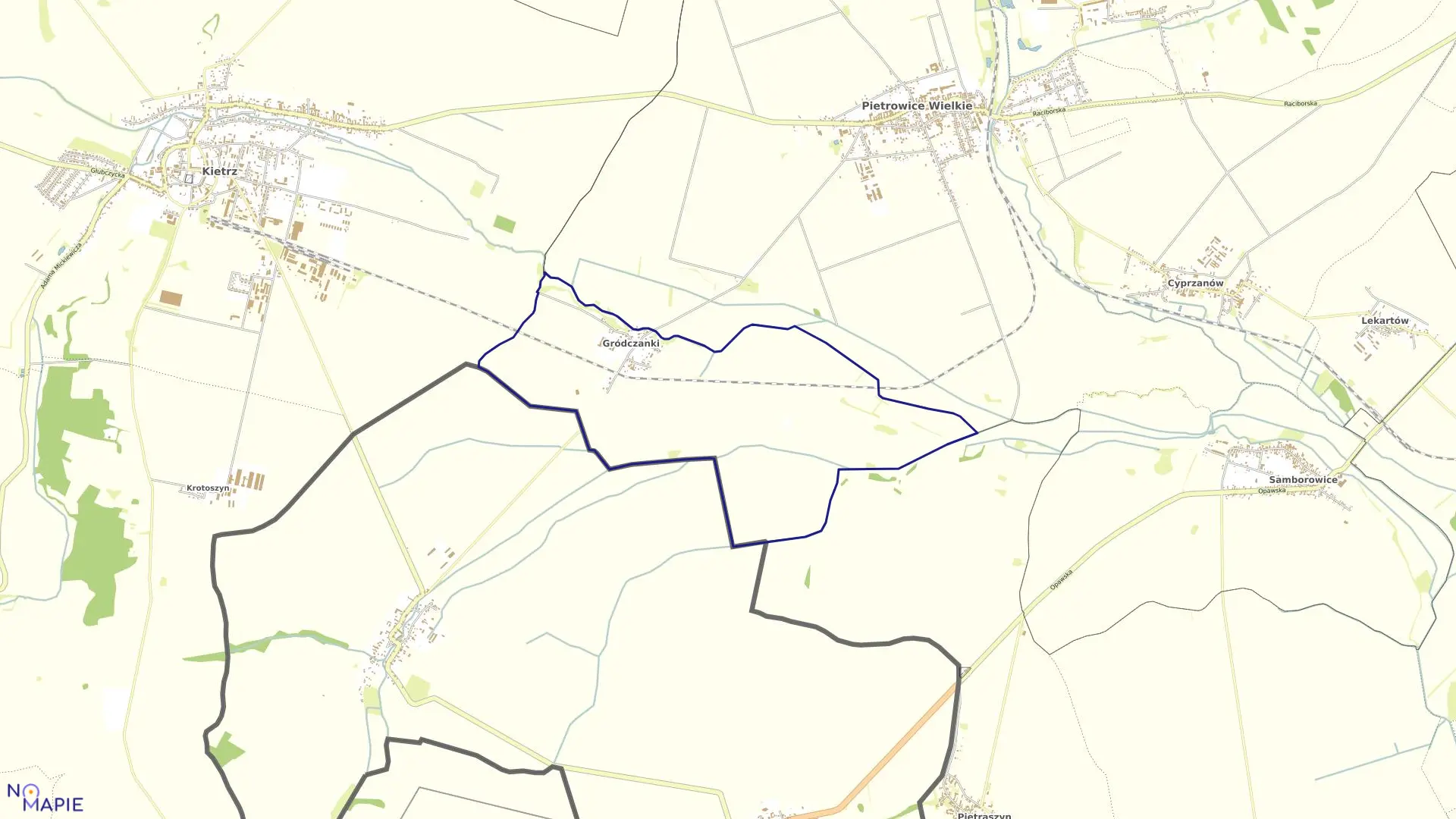 Mapa obrębu GRÓDCZANKI w gminie Pietrowice Wielkie