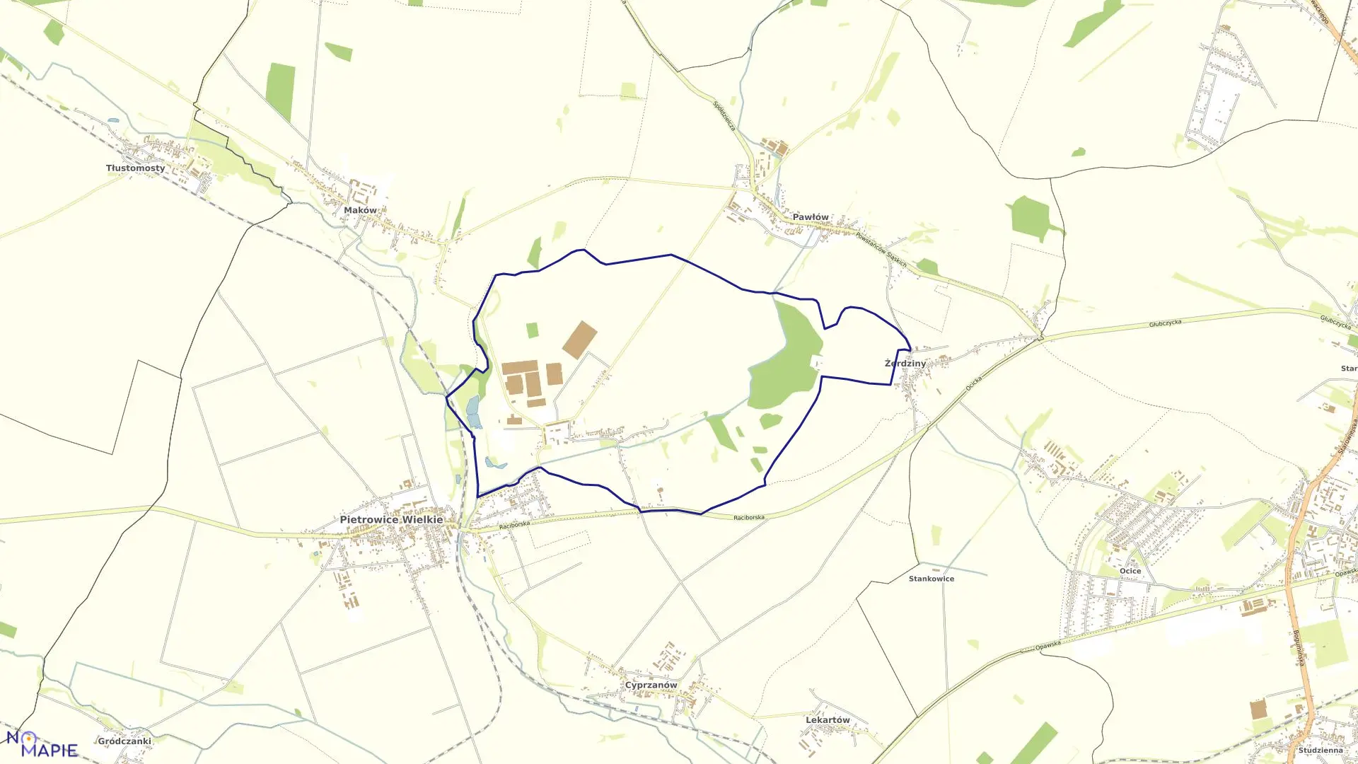 Mapa obrębu KORNICE w gminie Pietrowice Wielkie