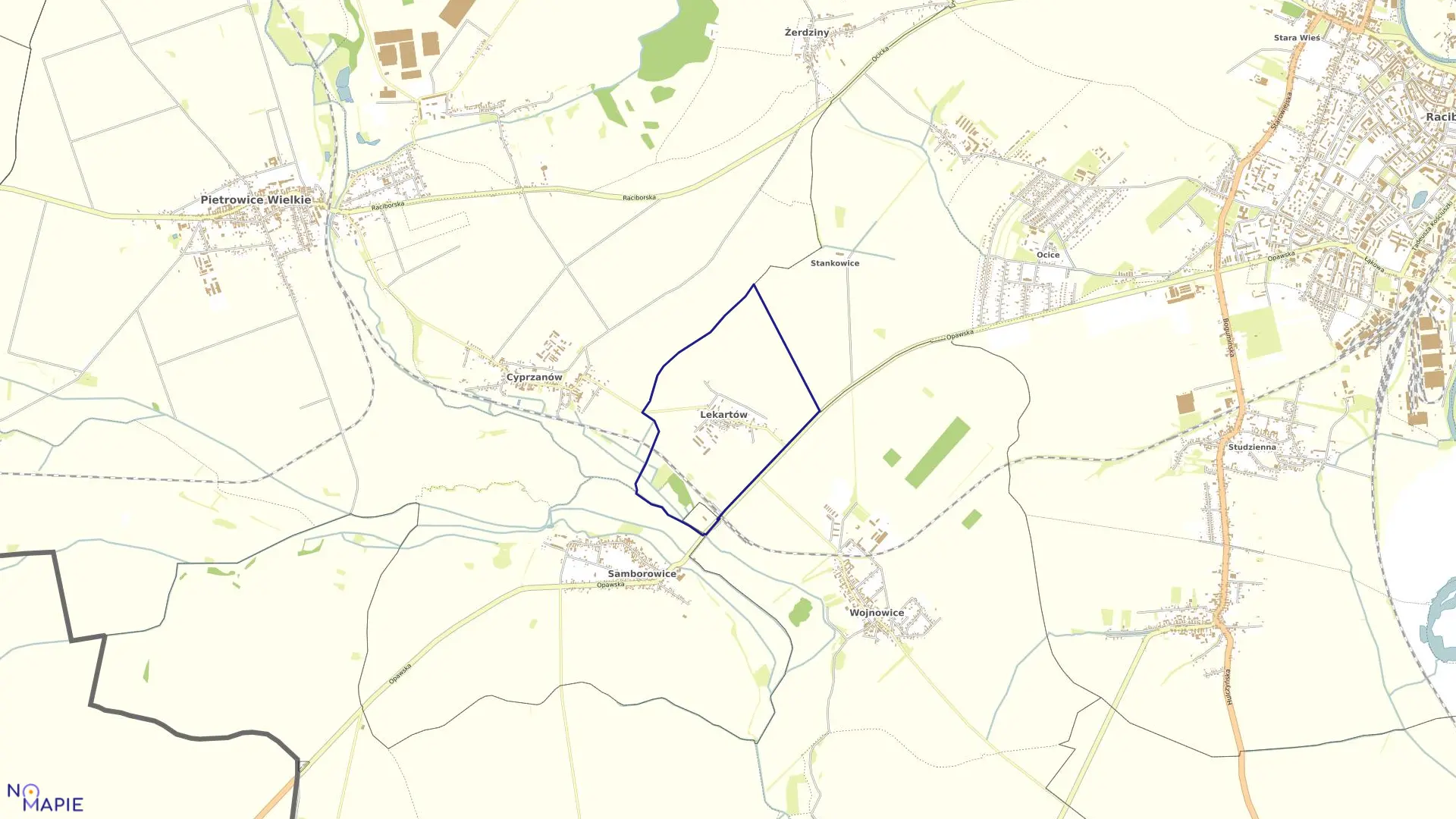 Mapa obrębu LEKARTÓW w gminie Pietrowice Wielkie