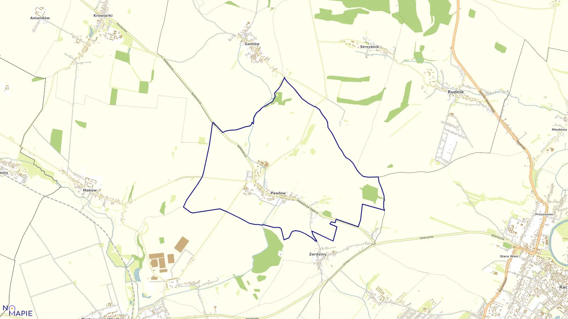 Mapa obrębu PAWŁÓW w gminie Pietrowice Wielkie